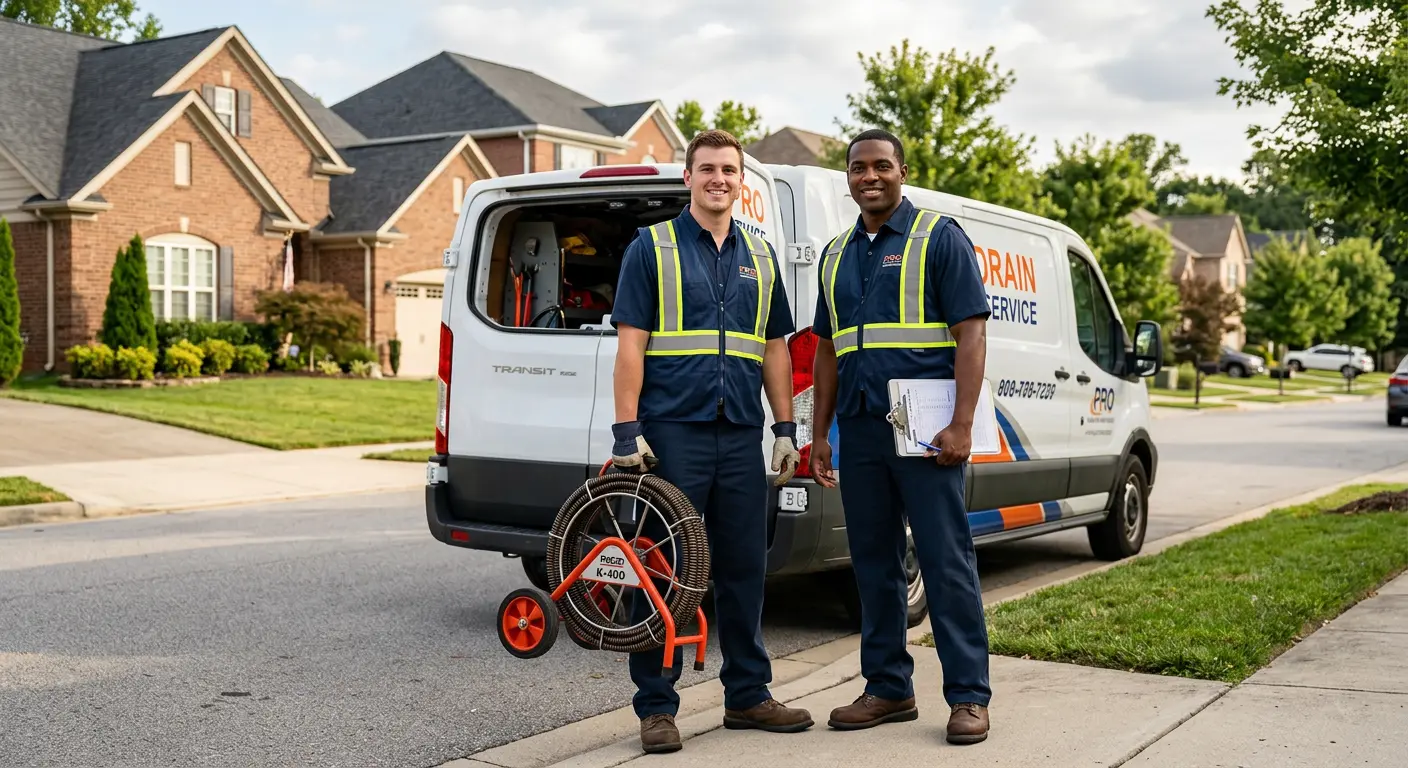 Sewer and drain service team with equipment ready for work in New Hyde Park