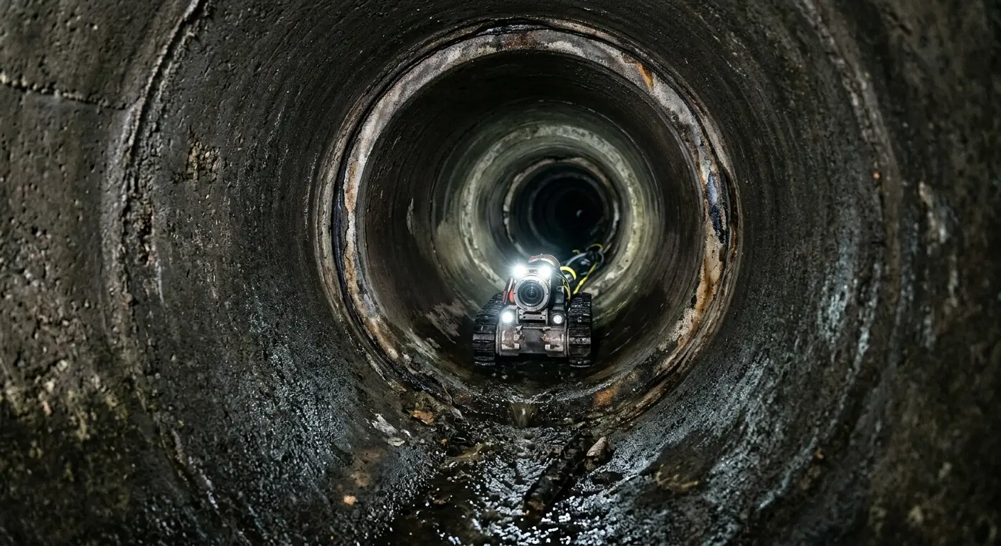 Robotic sewer camera inspecting pipe interior for Drain Snake Service in New Hyde Park